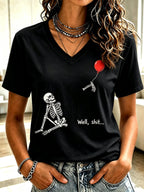 Women's Retro Halloween Well, shit... Print V Neck T-Shirt