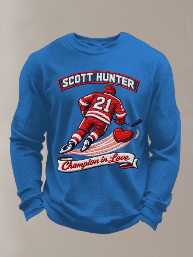 Men's Romantic Ice Hockey Print Long-Sleeved T-Shirt