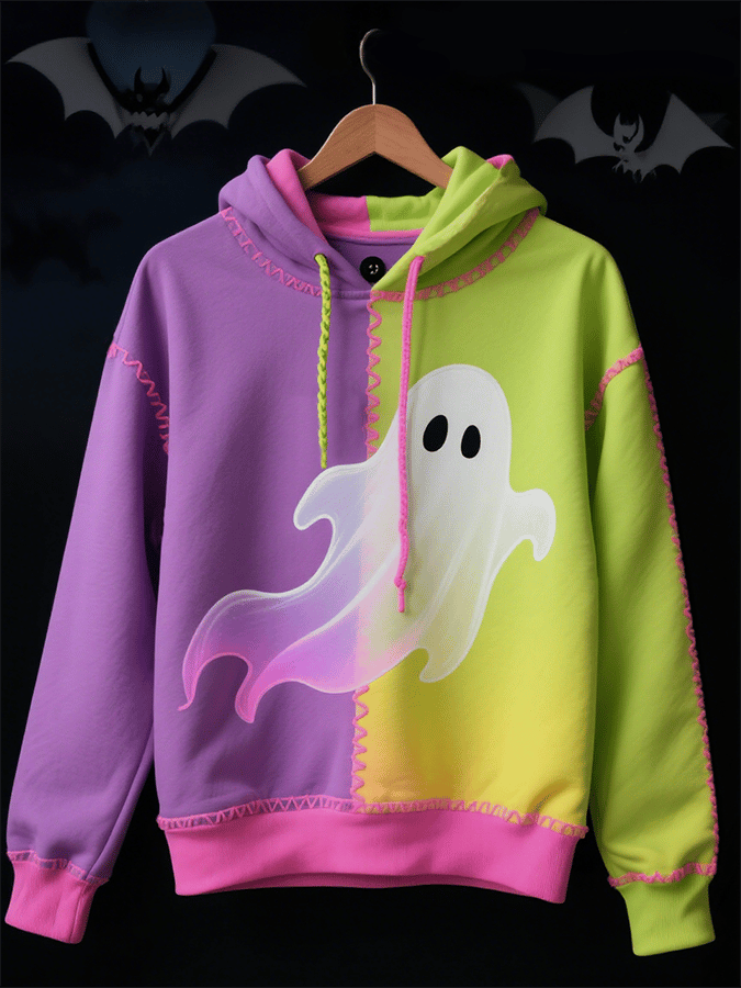 Women's Casual Retro Stitching Halloween Print Sweatshirt