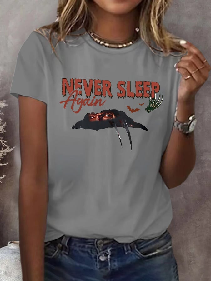 Women's Halloween Horror Nightmare Print Crew Neck T-Shirt
