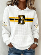 Women's Ice Hockey Print Waffle Fabric Hooded Sweatshirt