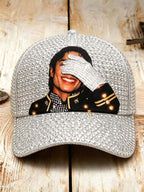 Unisex Retro Commemorative Baseball Cap: "King of Music" Faux Rhinestone Print