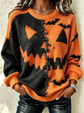 Women's Halloween Print Crew Neck Plaid Sweatshirt