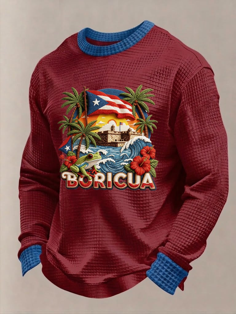 Men's Puerto Rico Printed Waffle Long Sleeve Sweatshirt