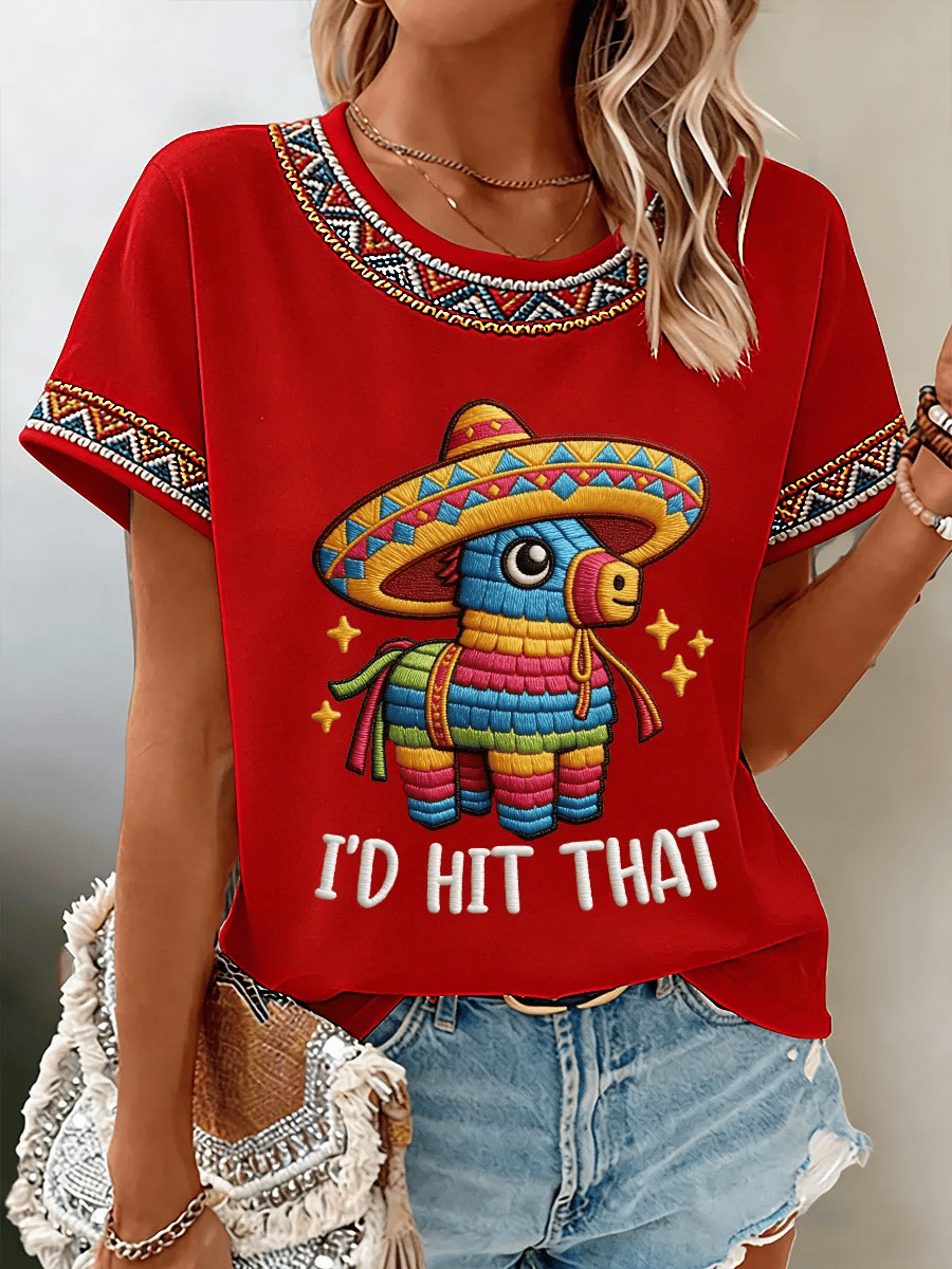 Women's Casual Cinco De Mayo Print Crew Neck T-Shirt