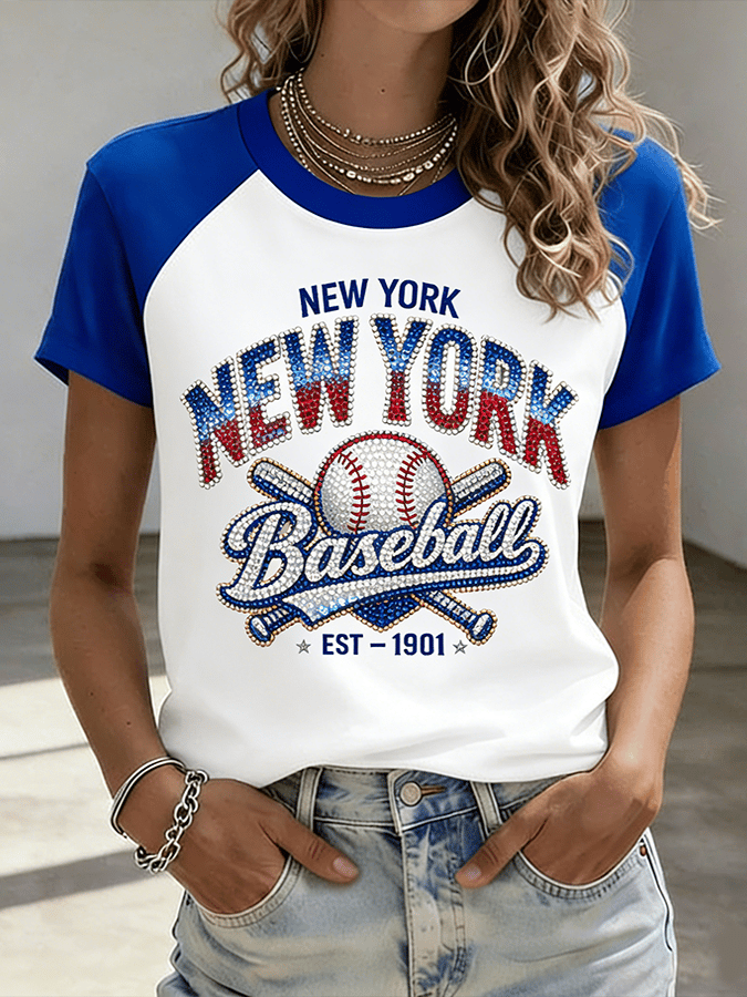 Women's Baseball Fan Print Raglan Short-Sleeve T-Shirt