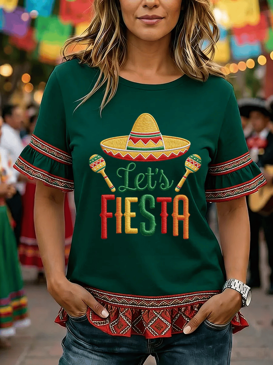 Women's Retro Cinco De Drinko Print Casual T-Shirt