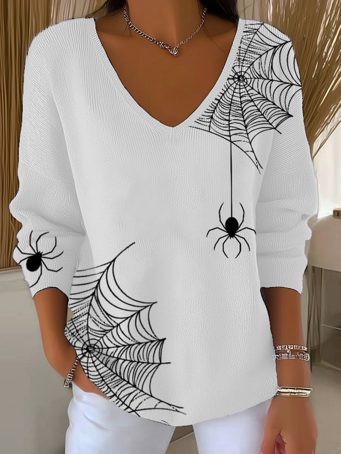 Women's Retro Spider Web Print Sweater