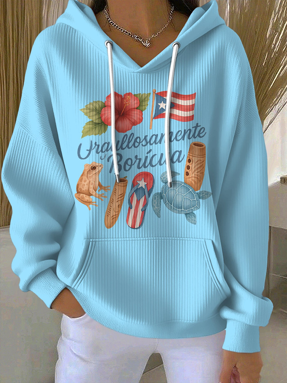 Women's Puerto Rico Print Casual Hoodies