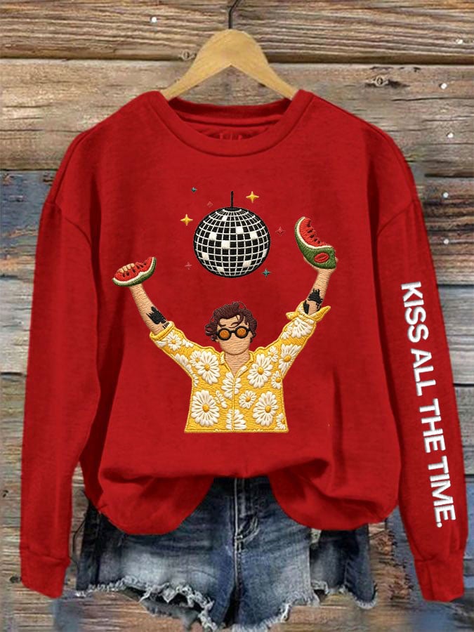 Women's Singer Casual Printed Long-Sleeve Sweatshirt