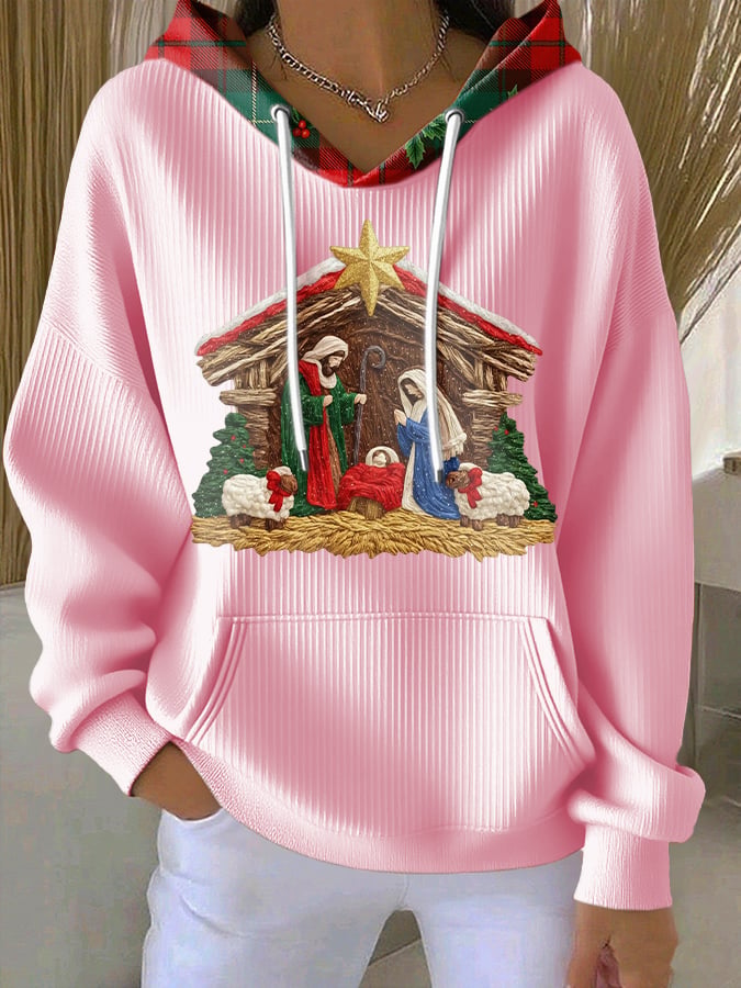 Women's casual Christmas textured thickened hoodie