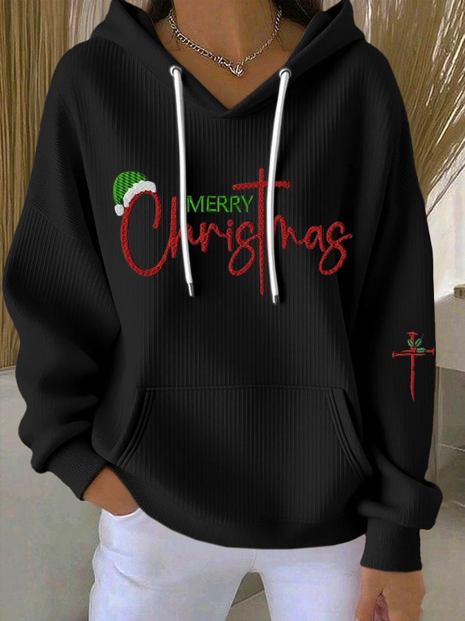 Women'S Merry Christmas Cross Hoodie Sweatshirt