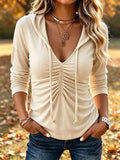 Women'S Casual V-Neck Hooded Top