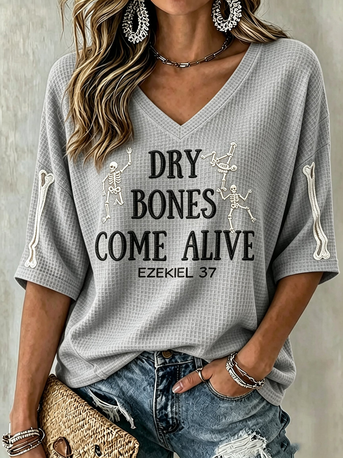 Women's Casual Printed Waffle Top