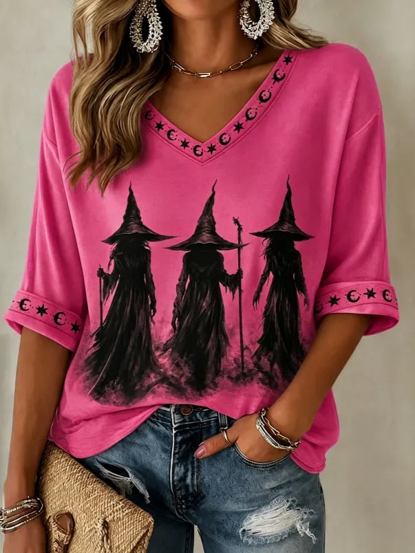 Women's Halloween Witch Print Shirt