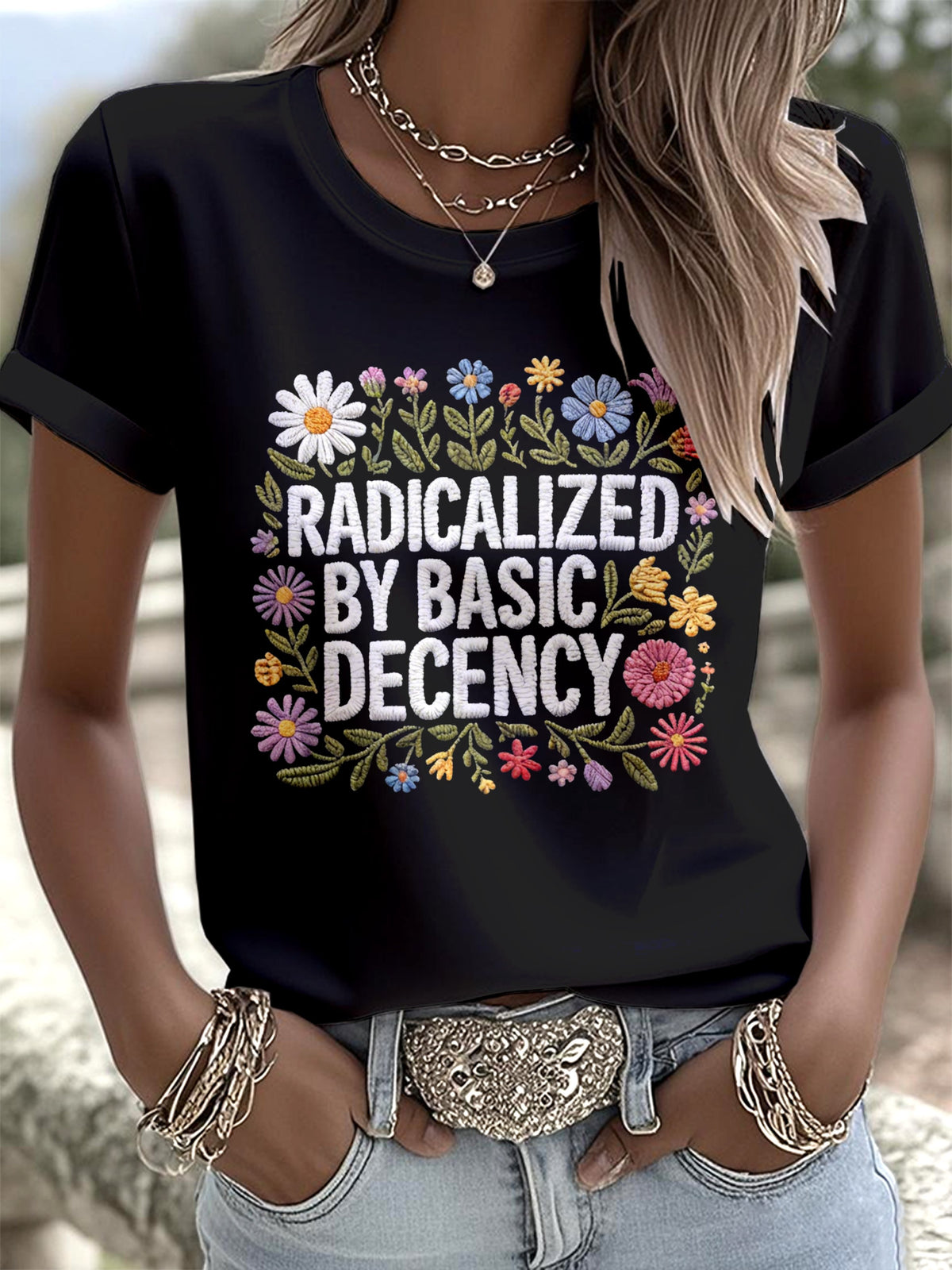 Famous singer Colorful Casual Printed Crew Neck T-shirts
