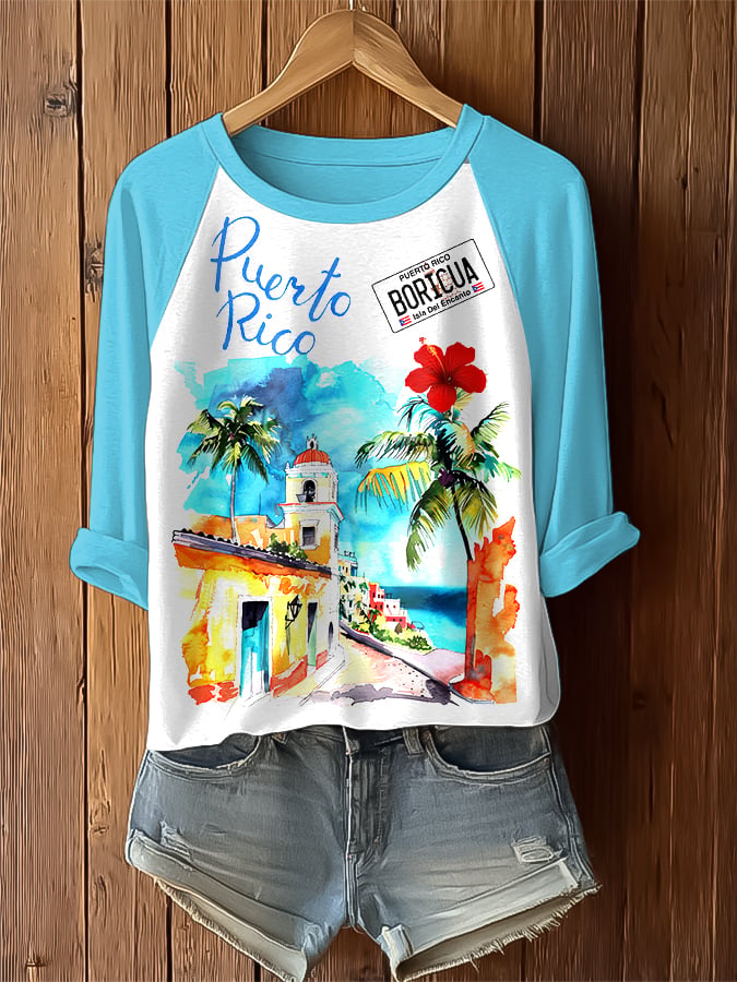 Puerto Rico Singer Casual Colorful Printed Raglan Top