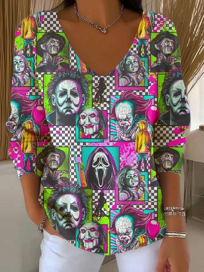 Horror Movies Halloween Art Printed Long Sleeve Top