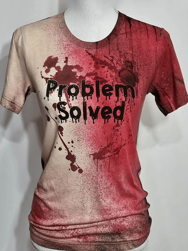 Women's Retro Bloody Problem Solved Halloween Art Pattern Print T-Shirt
