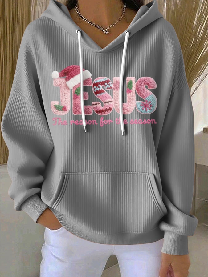 Women's casual Christmas Jesus textured thickened hoodie