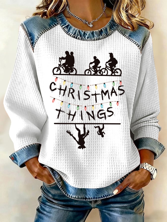 Retro Merry Christmas String Lights Upside Down Print Sweatshirt