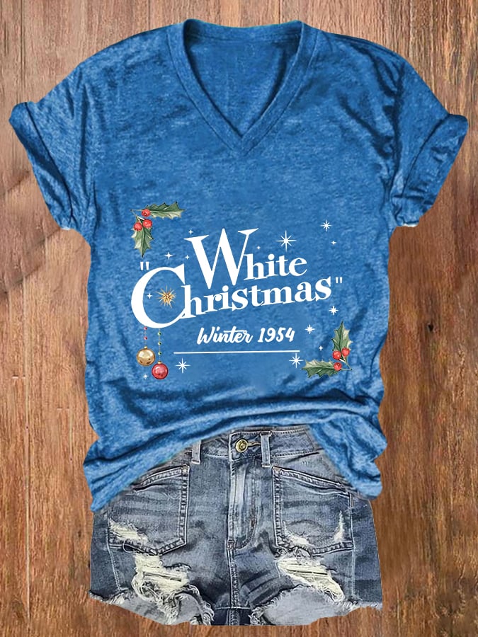 Women'S White Christmas Printed Casual T-Shirt