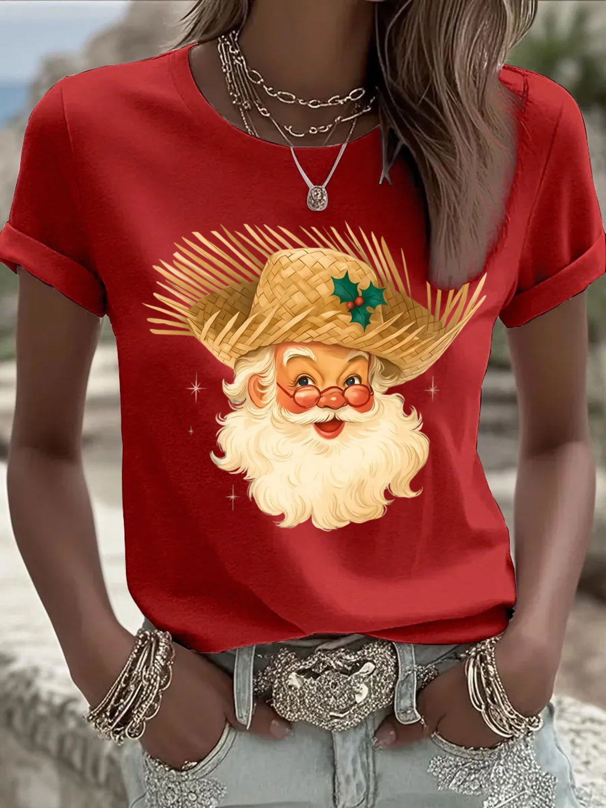 Women's Puerto Rico Christmas Print  T-shirt