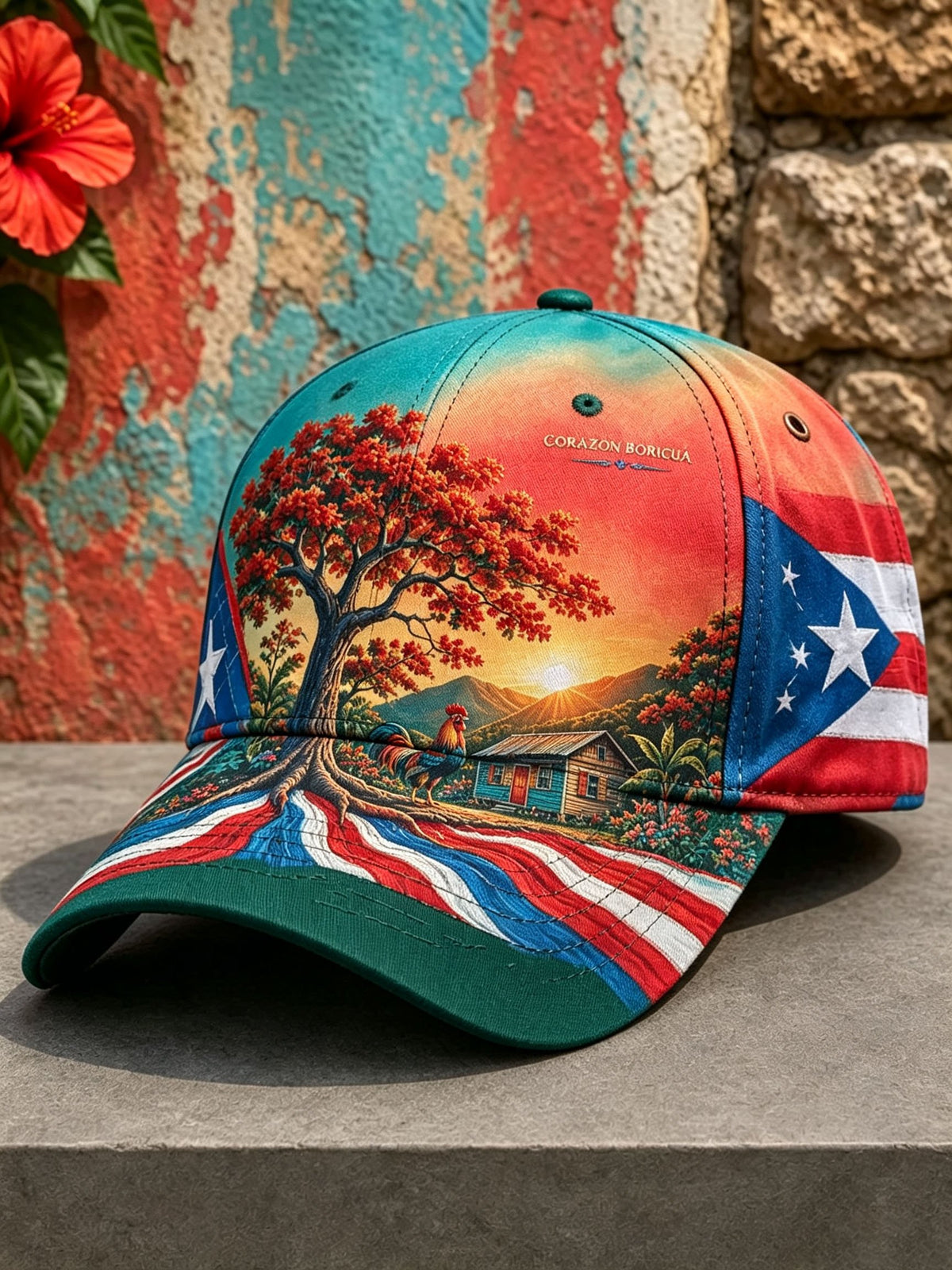 Unisex Retro Puerto Rico Boricua Floral Art Print Hat