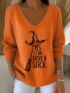 Women'S Witch "Yes I Can Drive A Stick"  Print Drop Shoulder Sweater