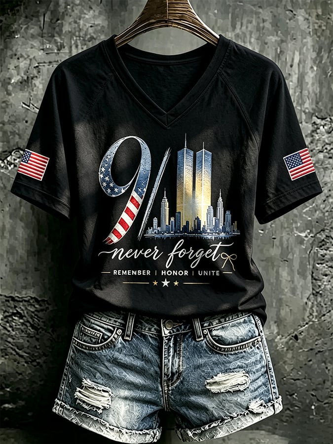 Women's  Retro  9.11 Never Forget Print T-shirt