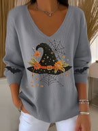 Women's Halloween Witch Hat Printed Casual Striped Fabric Long Sleeve T-shirt