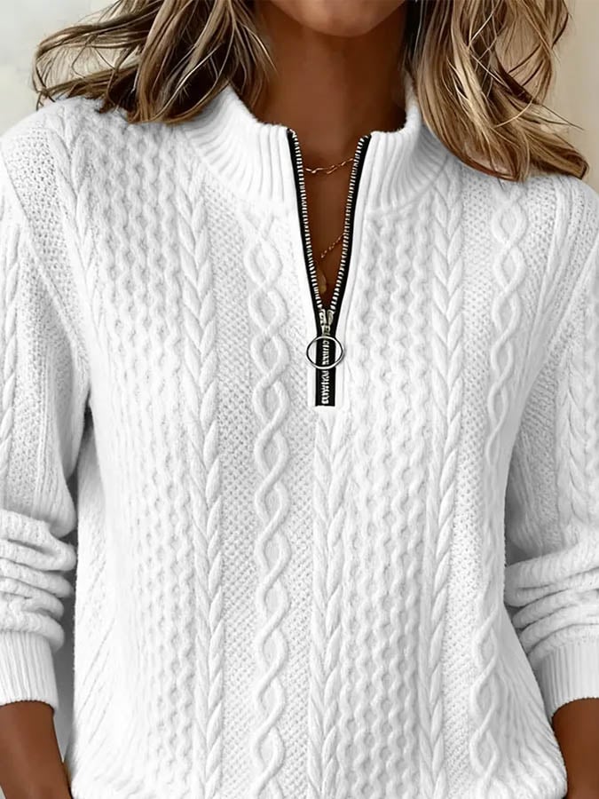 Women's Casual Solid Color Zipper Pullover Sweatshirt