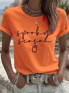 Women's Halloween Printed Round Neck T-Shirt