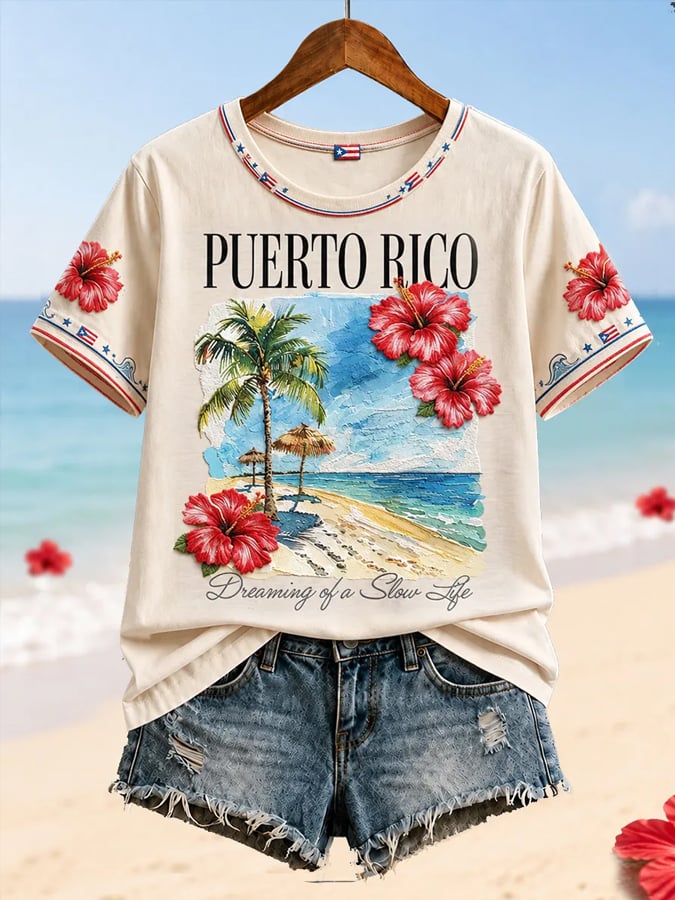 Women's Puerto Rican Pride Print Casual T-shirt