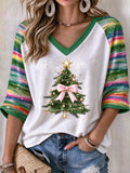 Women's Christmas Print Casual Waffle Top