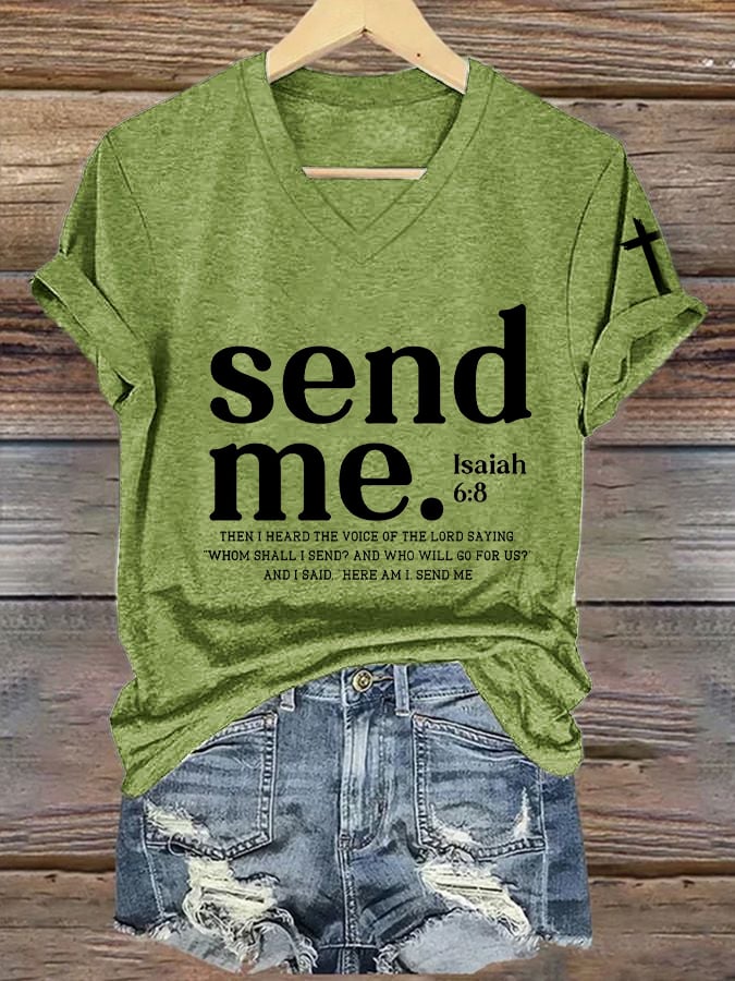 Women's Send Me Isaiah 6 8 Christian Print Casual T-shirt