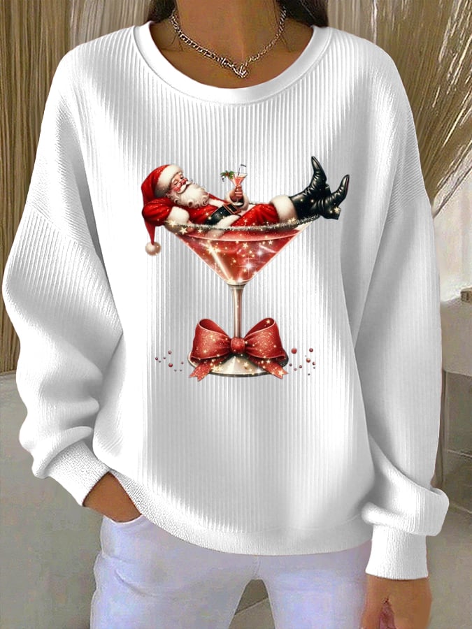 Women's Coquette Christmas Drink  Textured Knitted Sweatshirt
