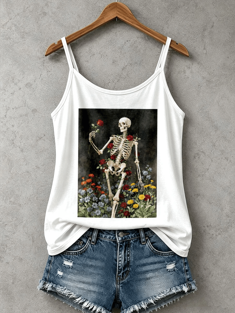 Women's Retro Halloween Skull Print Tank Top