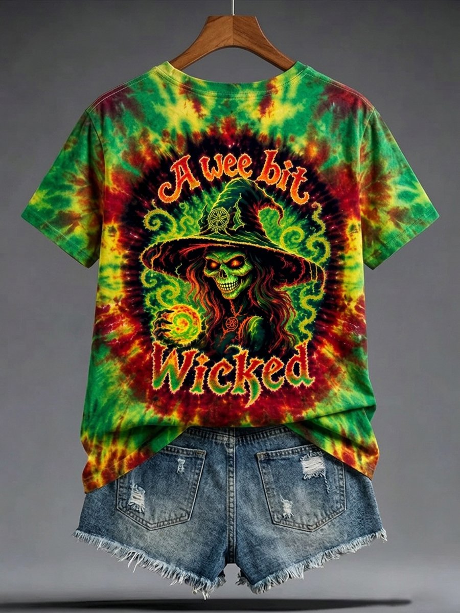 Women's Halloween Tie-Dye Print Short-Sleeve Top