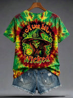 Women's Halloween Tie-Dye Print Short-Sleeve Top
