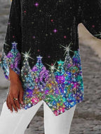 Women's Sequined Christmas Tree Print Casual Top