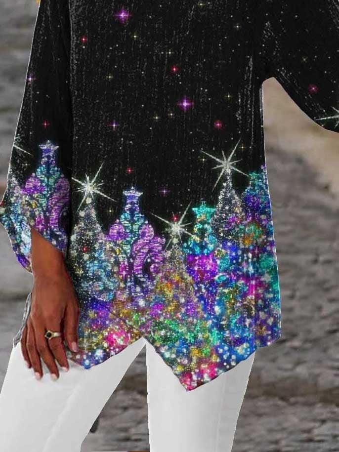 Women's Sequined Christmas Tree Print Casual Top