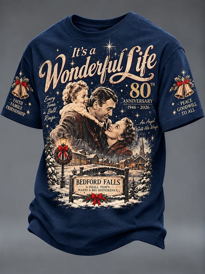 🔥🔥2nd 50% Off 🔥🔥Men's It's A Wonderful Life Christmas Print Round Neck T-shirt