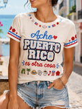 Women's Casual Short-Sleeve Top with Puerto Rico Print