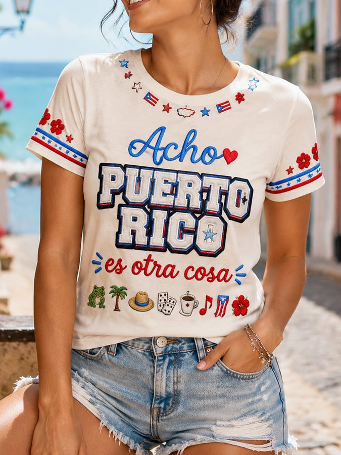 Women's Casual Short-Sleeve Top with Puerto Rico Print