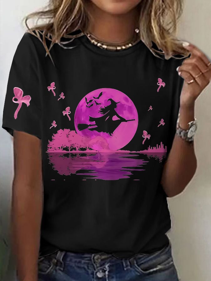 Women's Witch Cat  Printed Short-Sleeved T-Shirt