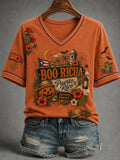 Women's Puerto Rican Print V-Neck Top