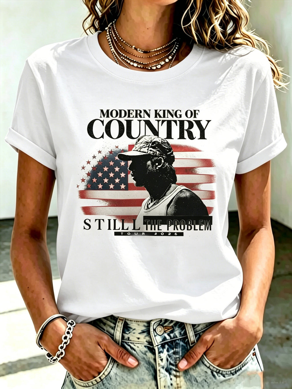 Women's Music-Print Casual Crew-Neck Top