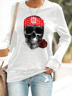 Retro Rock Skull And Rose Print Sweatshirt