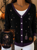 Women's Casual Halloween-Print Knit Cardigan